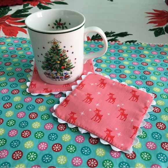 ✨Pink Mid-century Modern Reindeer Coasters, Hand Made Set of 2✨ - Picture 3 of 13